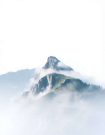 mountain peak in the clouds on a foggy day, nature seriesの写真素材