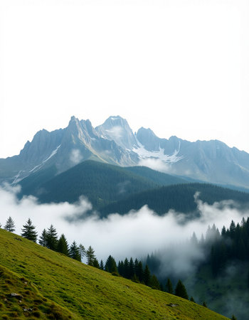 Mountain landscape with fog and clouds. Dolomites, Italyの写真素材