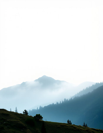 mountain landscape with fog and clouds in the morning, north chinaの写真素材