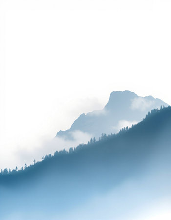 Silhouette of mountains and forest on foggy sky background.の写真素材