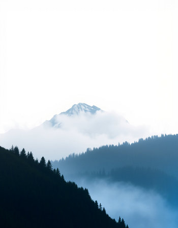 Mountain landscape with fog and clouds, Carpathians, Ukraineの写真素材