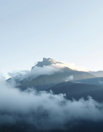 Mountain landscape in the clouds. Caucasus Mountains, Georgia, region Gudauri.の写真素材