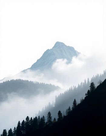 Mountain landscape in the morning mist. Caucasus Mountains, Georgia.の写真素材