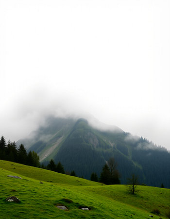mountain landscape in the clouds. Carpathians, Ukraine, Europeの写真素材