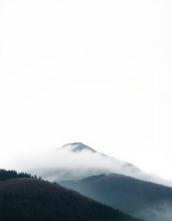 Foggy mountain landscape in the morning. Carpathians, Ukraineの写真素材
