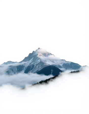 Mountains in the clouds. Isolated on a white background.の写真素材