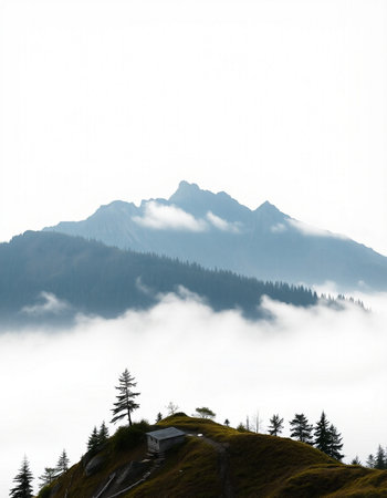 Foggy mountain landscape in the Carpathian Mountainsの写真素材