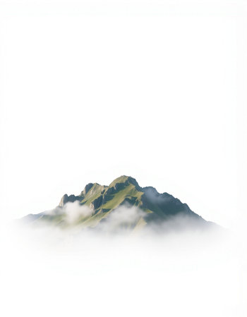 Mountains in the clouds on a white background. Isolated.の写真素材