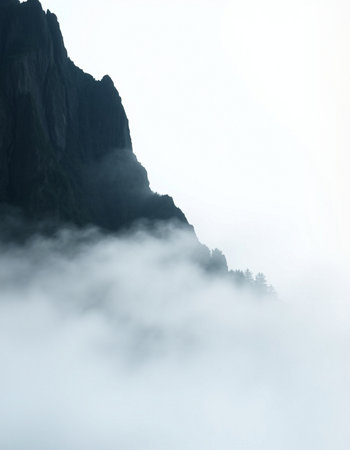 Mountain landscape with fog in the morning. Crimea, Ukraine.の写真素材