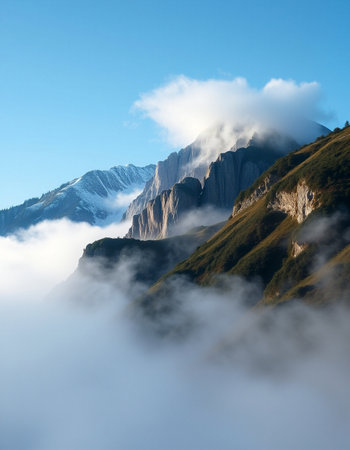 Mountain landscape with clouds.の写真素材