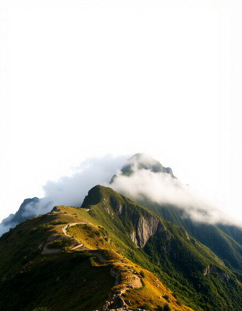 Mountain landscape with fog and clouds. Caucasus Mountains, Georgia.の写真素材