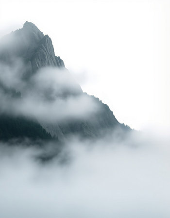 Misty mountain landscape in the Dolomites, South Tyrol, Italyの写真素材
