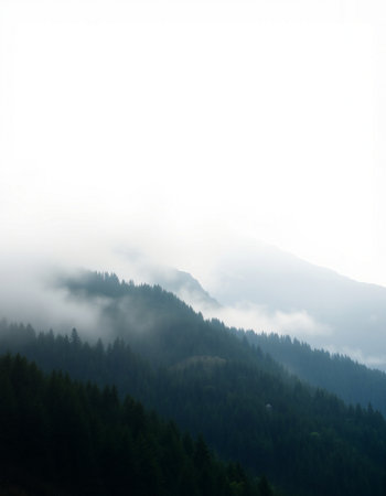 Foggy morning in the mountains. Carpathians, Ukraineの写真素材
