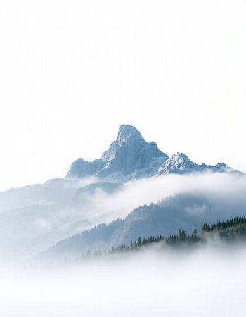 Foggy morning in the Dolomites mountains, Italy.の写真素材