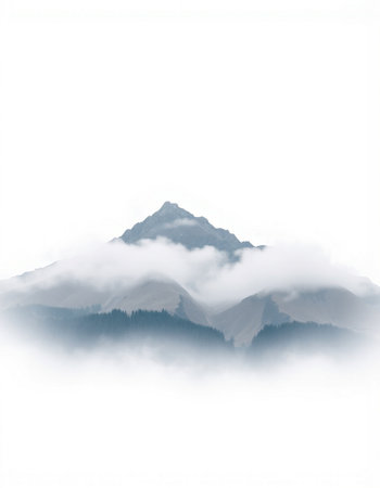 Mountain landscape in the mist, isolated on a white background.の写真素材
