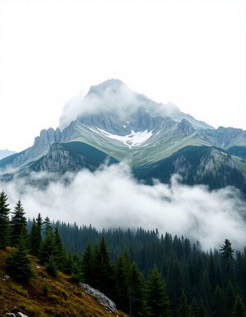 Mountain landscape with fog in the italian alps, Italyの写真素材