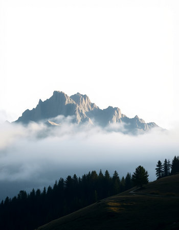 Mountain landscape with clouds and fog. Dolomites, Italyの写真素材