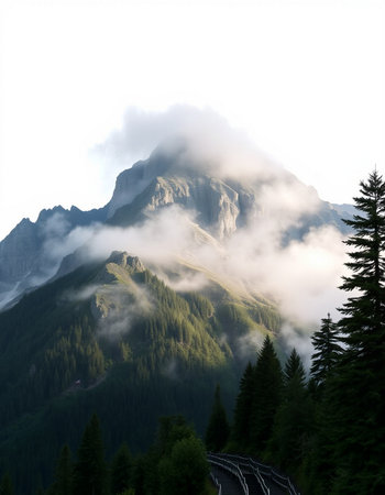 Mountain landscape with fog in the italian alps, Italyの写真素材