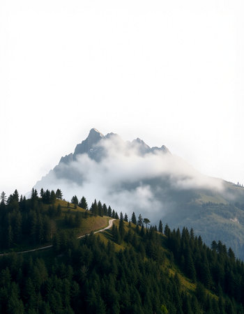 Mountain landscape in the clouds. View from the top of the mountain.の写真素材