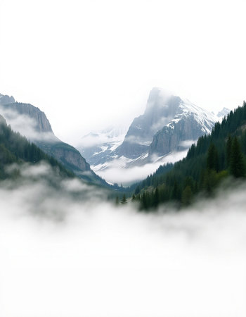 Mountain landscape with clouds and fogの写真素材