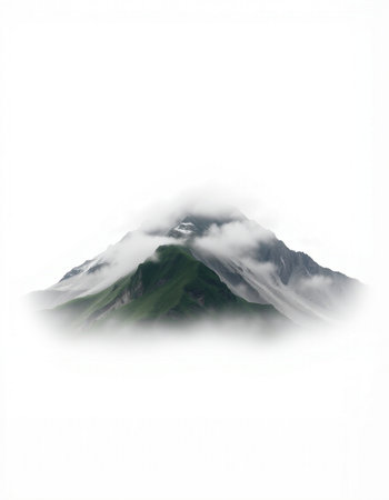 A mountain in the fog, isolated on white backgroundの写真素材