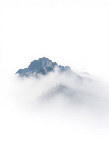 mountain in the mist on a white background, north chinaの写真素材