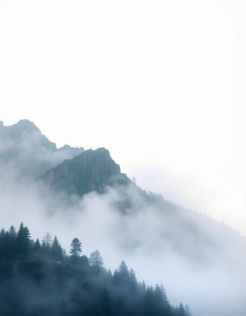 Foggy mountain landscape in the morning. Carpathians, Ukraineの写真素材