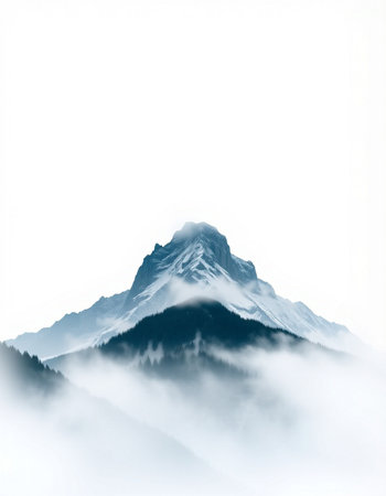 Mountain landscape with fog in the foreground and clouds in the backgroundの写真素材