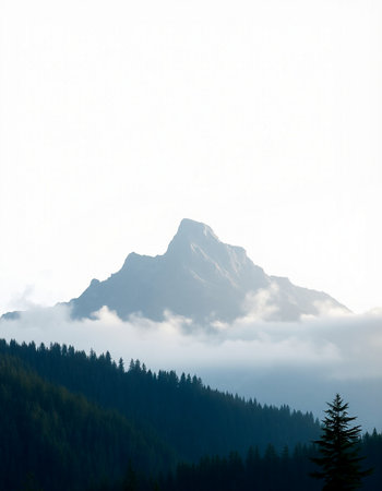 Mountain peak in the morning mist in the Carpathian mountainsの写真素材