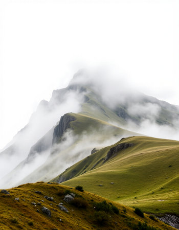 Mountain landscape in the clouds. Caucasus, Dombay.の写真素材