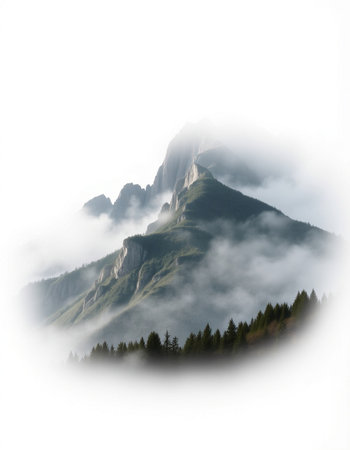 mountain landscape with fog in the italian dolomitesの写真素材