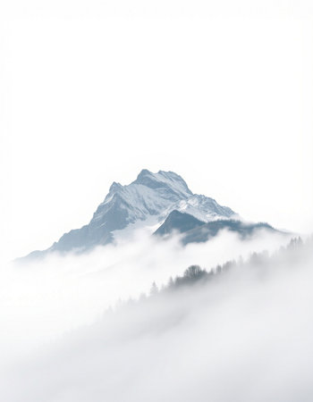 Mountain landscape with fog and clouds.の写真素材