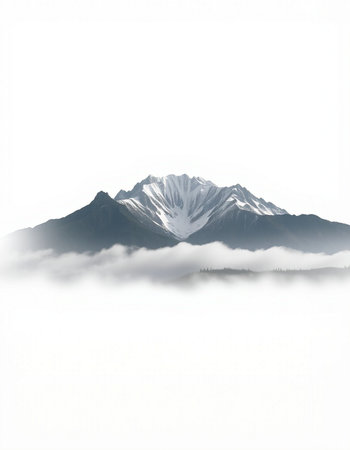 Mountains in the fog isolated on white background with clipping path.の写真素材