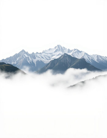 Mountain landscape with clouds and fogの写真素材