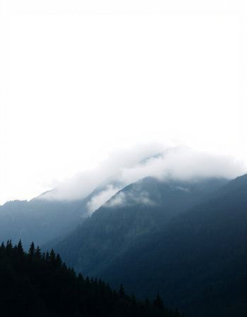 Mountain landscape with fog in the morning. Caucasus, Russia.の写真素材