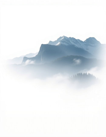 Mountains in the fog. Beautiful winter landscape of the mountains.の写真素材