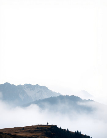 Foggy morning in the italian alps. Toned.の写真素材