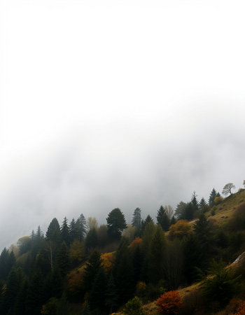 Autumn in the mountains. Foggy morning in the mountains.の写真素材