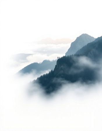 Mountain landscape with clouds and fog. Caucasus, Dombayの写真素材