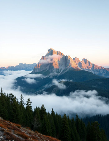 Mountain landscape at sunrise in Dolomites, Italyの写真素材