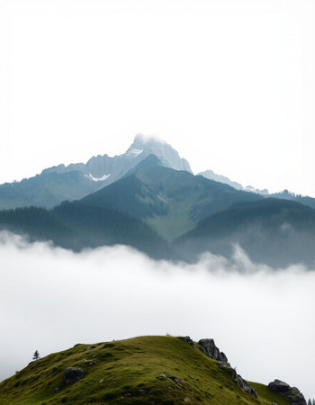 Mountain landscape with clouds and fog.の写真素材