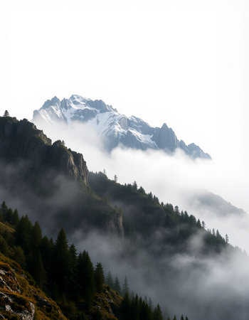 Mountain landscape with fog and clouds in Dolomites, Italyの写真素材