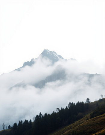 Mountain landscape with clouds and fog. Caucasus Mountains, Georgia.の写真素材