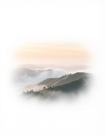 Mountain landscape with fog in the morning. Beautiful natural background.の写真素材