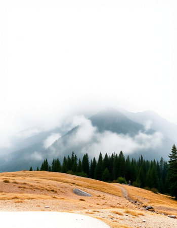 Foggy mountain landscape in the Carpathian Mountains, Ukraineの写真素材