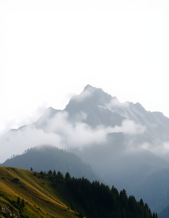 Beautiful mountain landscape with clouds and fog. Caucasus Mountains, Georgia.の写真素材