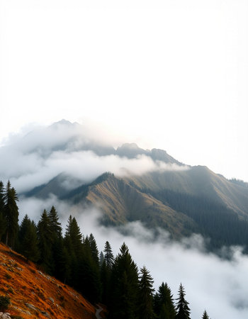 Carpathian mountains in the mist. Ukraine, Europe.の写真素材