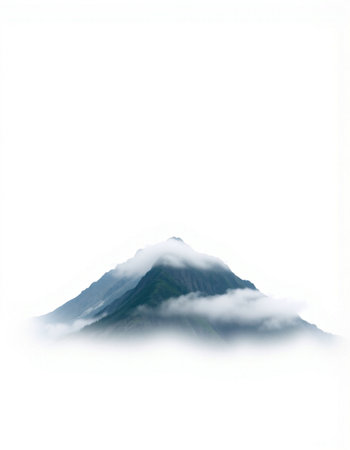 Mt. Fuji in the fog, isolated on white background.の写真素材