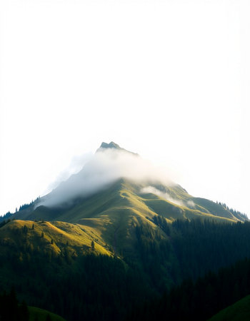 Mountain landscape with fog in the morning. Caucasus Mountains, Georgia.の写真素材