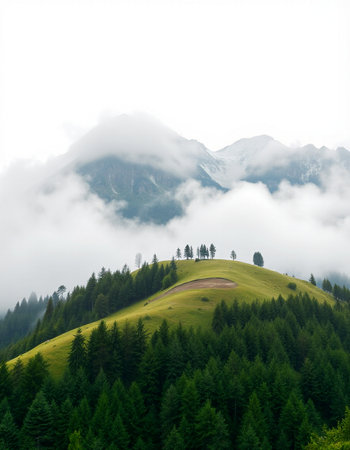 Foggy morning in the mountains. Dolomites. Italyの写真素材